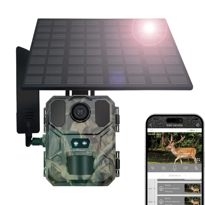 Wildlife Camera 4G Integrated Solar Powered 30MP 4K Night Vision Trail Camera Phone APP 120 Detection Angle Motion Sensors Cam hunting trail camera trail camera