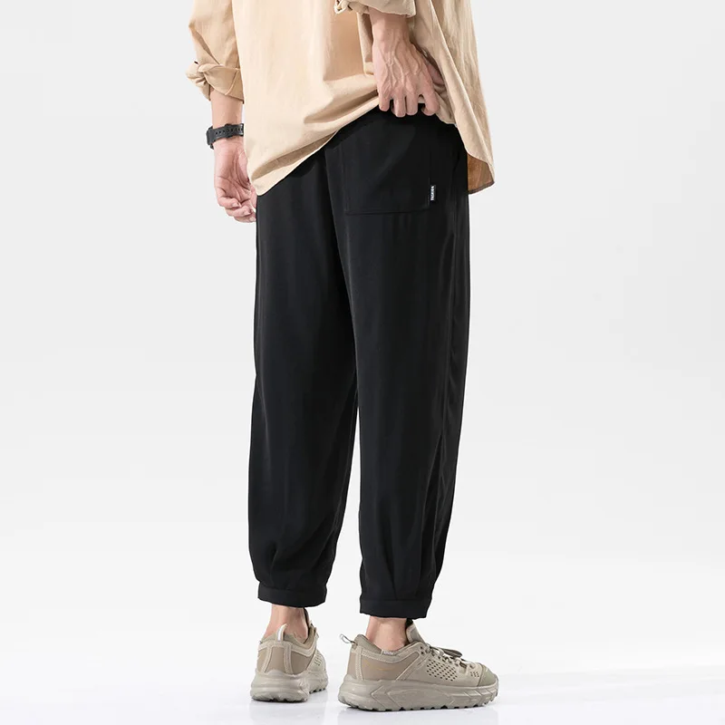 2024  Ice Silk Men'S Summer Thin Fashion Casual pants Loose And Versatile Quick Dry Casual Pants 9-Point Sports Trousers Boy