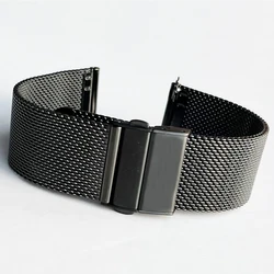 Elegant Milanese Loop Stainless Steel Wrist Band with Double Press Buckle - 22mm (Black)