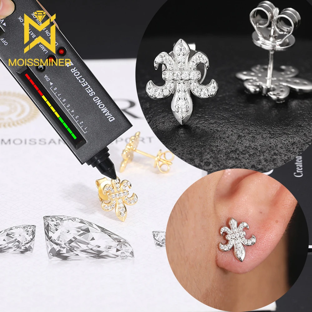 

VVS D Moissanite Anchor Earrings S925 Silver Iced Out Ear Studs For Women Men High-End Jewelry Pass Diamond Tester Free Shipping