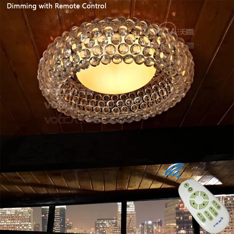 Modern Living Room Acrylic Remote Control Pendant Lights Restaurant Foscarini Caboche Dia35/50/65CM Clear Gold Lamp Dimming