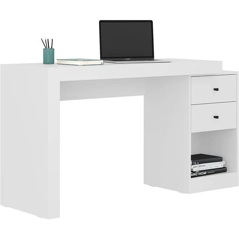 Techni Mobili Expandable Desk with Storage Drawers & Open Shelf - Expands from 47 Inch to 57 Inch - White Computer Desk with techni mobili 47 25 ergonomic computer drawers