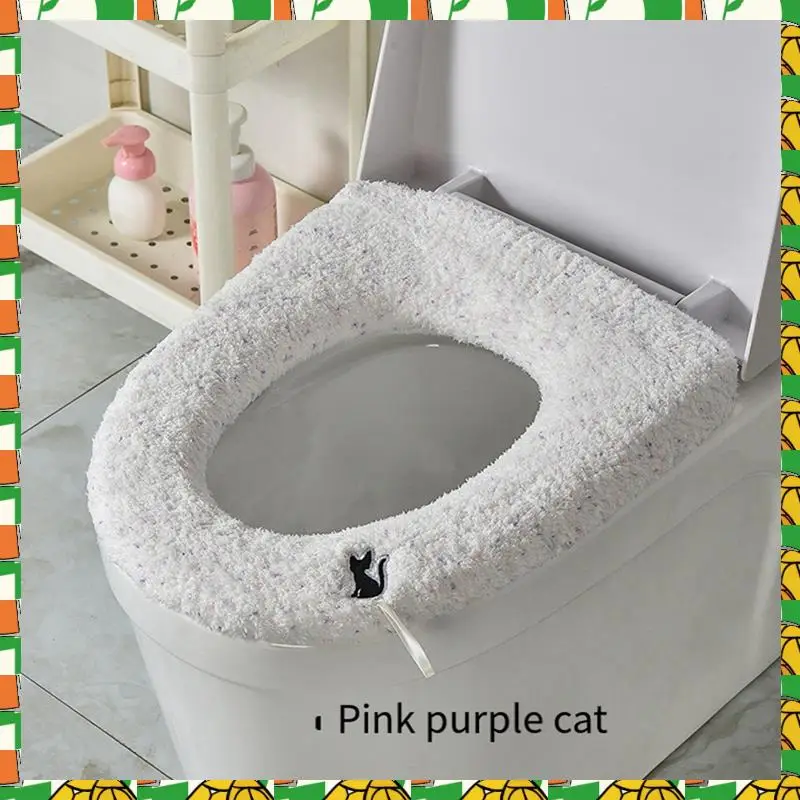4 Piece Thicker Winter Warm Toilet Seat Cover Mat Bathroom Toilet Pad Cushion Polyester With Handle Soft Washable Closestool