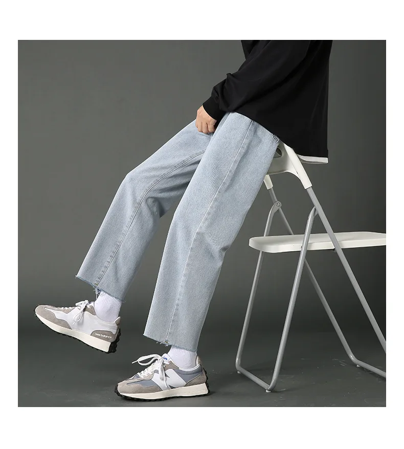 Jeans men's pants spring and autumn loose straight leg cropped casual pants trend streetwear men