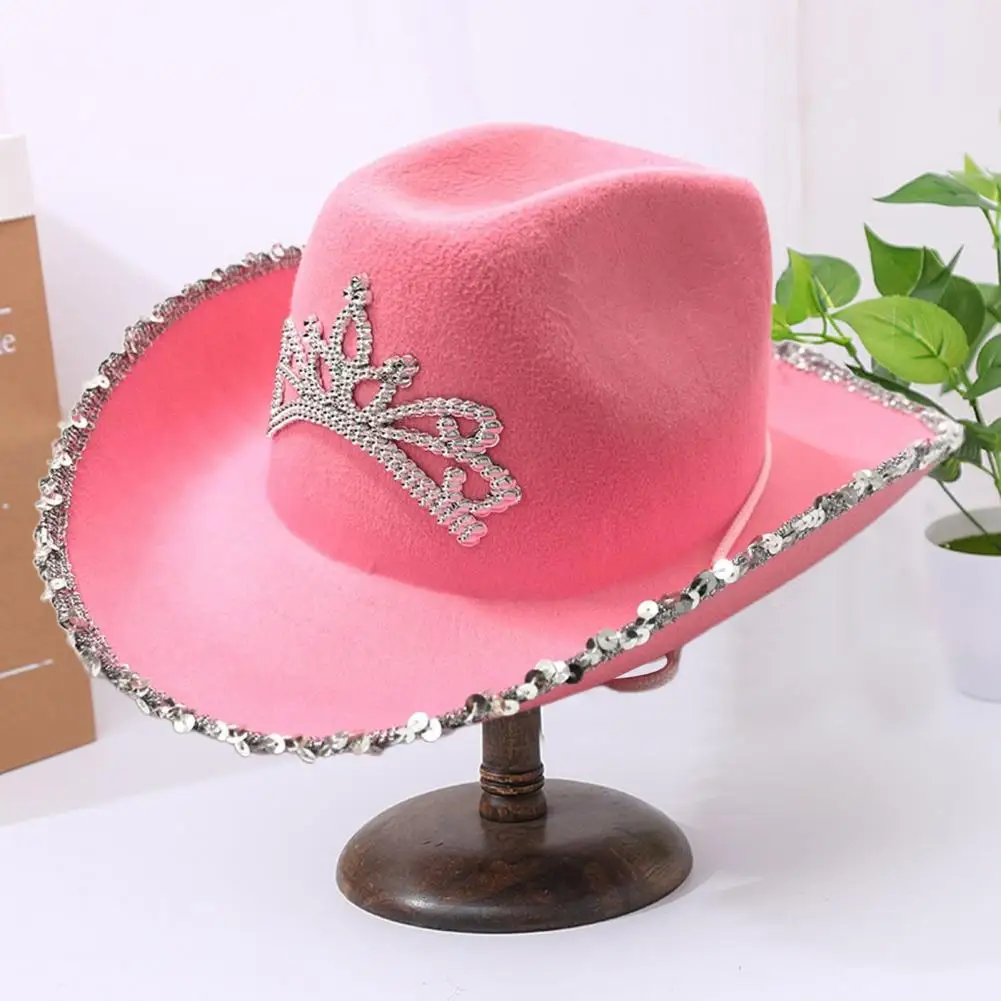 Cowgirl Hat Popular Feathered Edge Cowboy Hat Felt Cowboy Western Style Pink Cap for Holiday