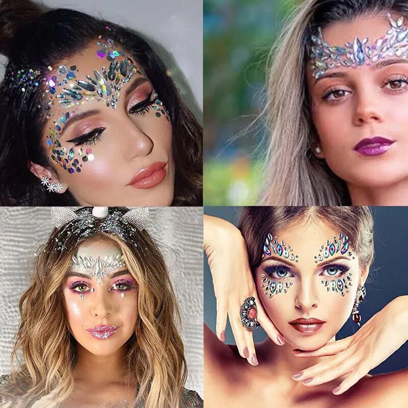 

3D Diamond Face Jewels Tattoo Body Makeup Eyebrow Stickers Shiny Rhinestones Music Festival Decor Self Adhesive DIY Beauty