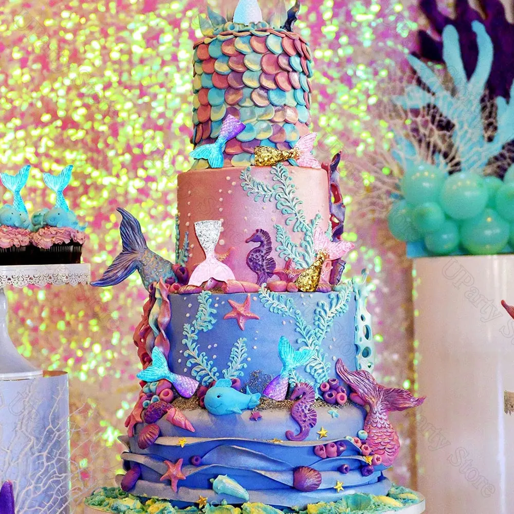 Acrylic Mermaid Tail Cake Toppers Shell Starfish Mermaid Cupcake Cake Decoration 12/24Pcs For Birthday Baby Shower Decor cake topper,cake toppers,cake decorations