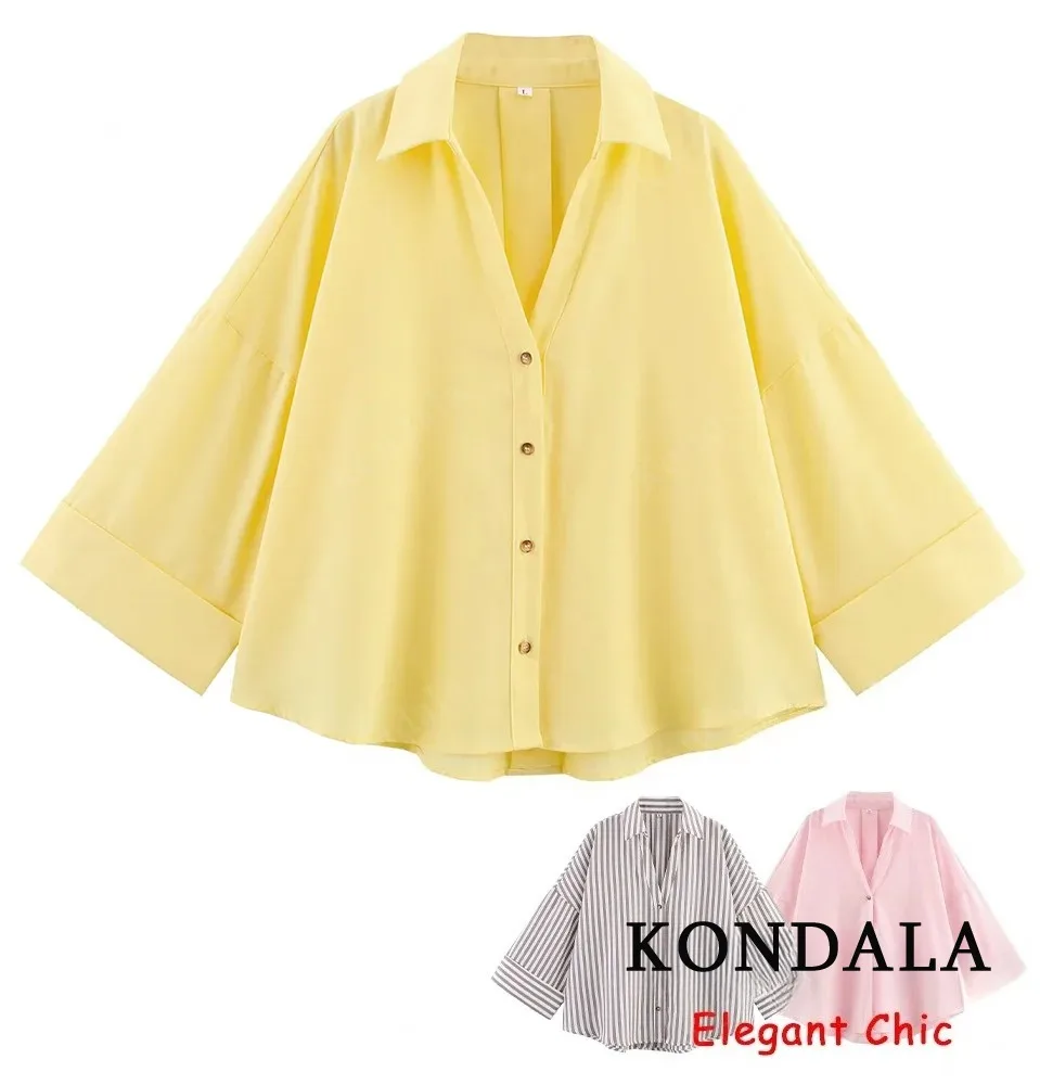 832394-a29bfc.jpg KONDALA Minimalist Casual Loose Shirt Women New 2026 Trendy Commute Wide Sleeves Shirt Spring Summer Fashion Holidays Lady Shirt - Image 1