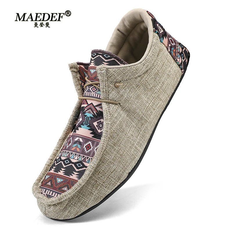 

MAEDEF Men Summer Canvas Shoes Breathable Comfortable Outdoor Slip on Walking Sneakers High Quality Soft Classic Loafers for Men