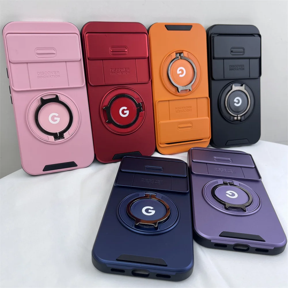 Hybrid Dual Layer Armor Case with Metal Ring Stand and Slide Camera Lens Protection