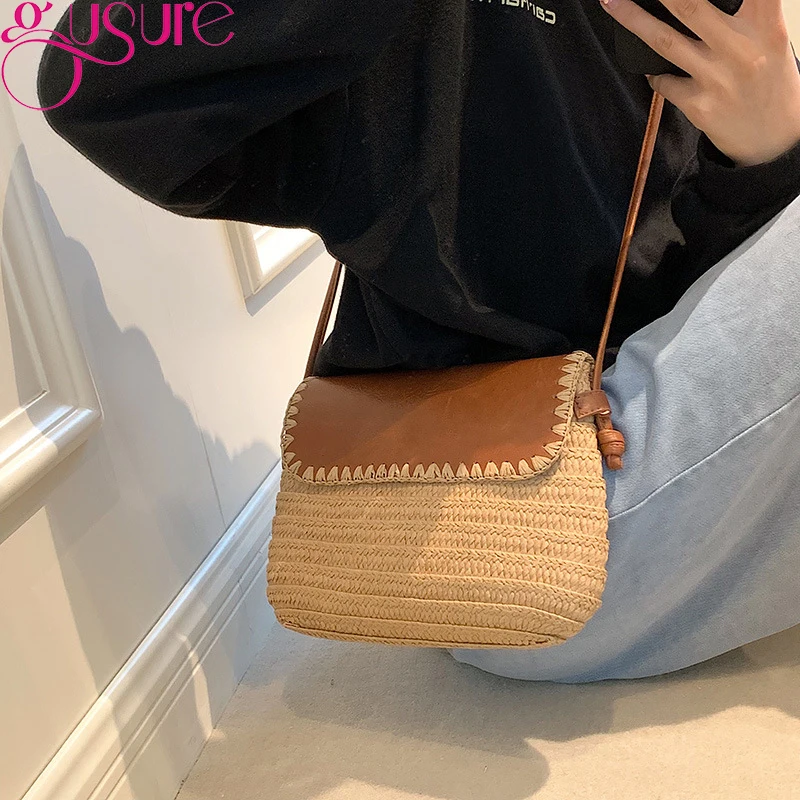 Gusure Tas Bahu Jerami Tenun Buatan Tangan Wanita Tas Selempang - Main Image