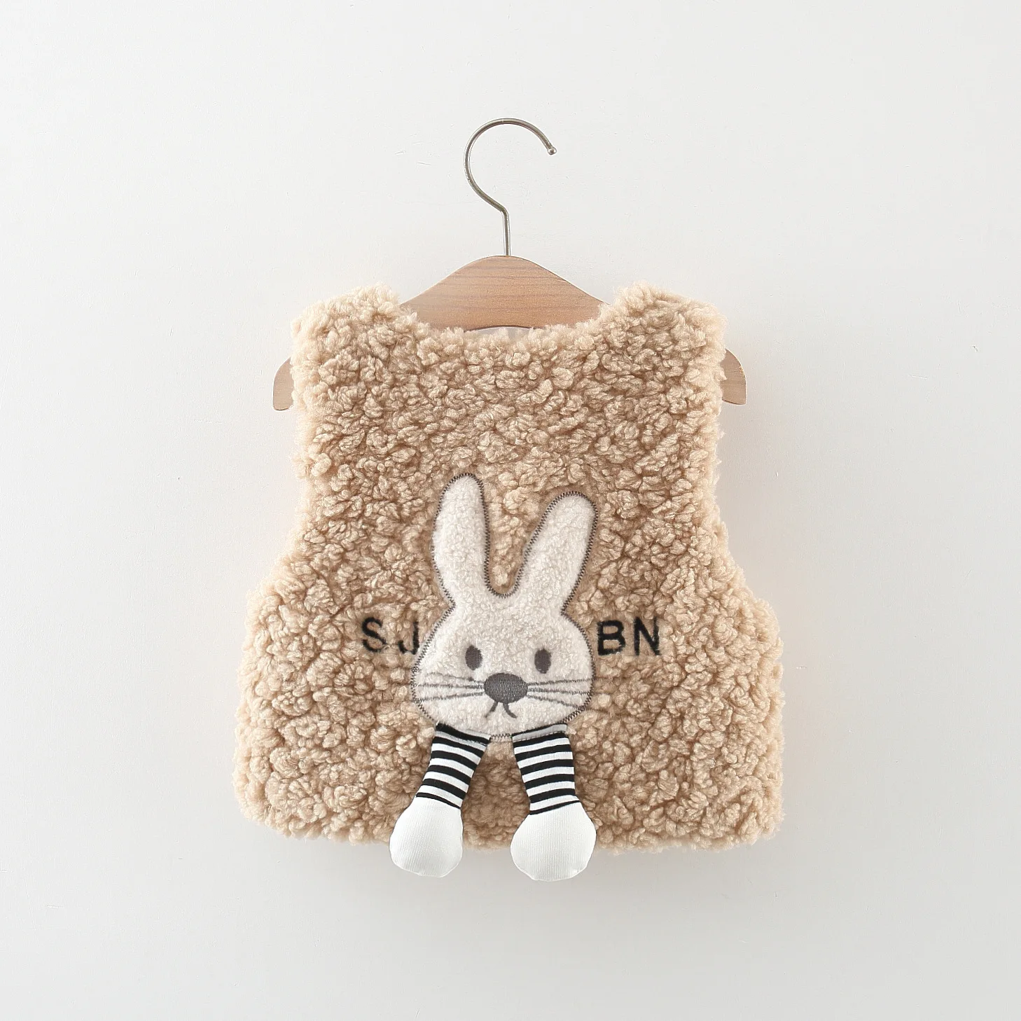 Autumn and Winter New Girls' Fur Vest Coat Children's Single breasted Back 3D Cartoon Embroidery Winter Thickened Tank Top