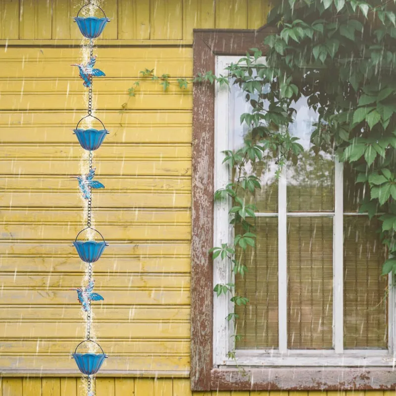 Outdoor Hummingbird Rain Chain With Bell 2.4 Meter Decorative Rain Catcher Chain
