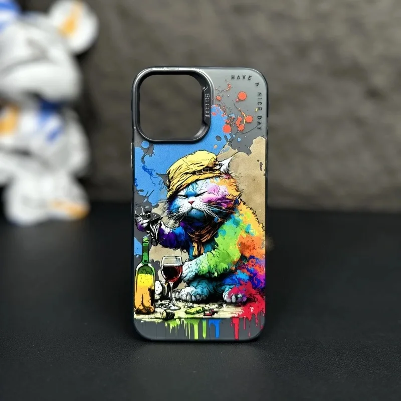 thumbnail image 1 of Fashion Graffiti iPhone15 Case Suitable for iPhone14 13Pro Max Models Cartoon Animal Pattern Matte Plated Soft Silicone Material, 1 of 4
