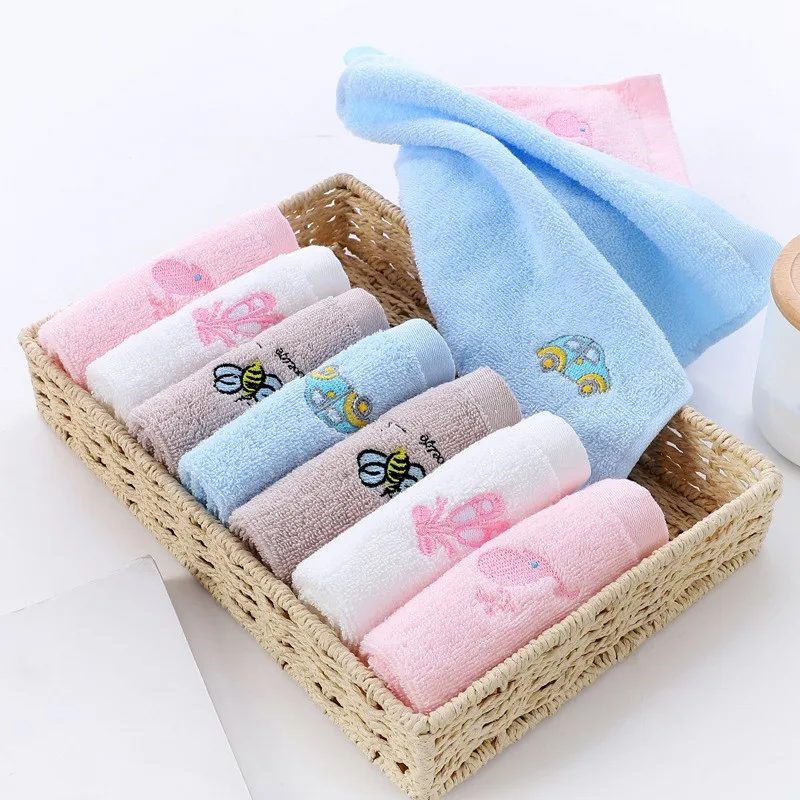 Soft Children Towel Washcloth Baby Bathing Feeding Cartoon Embroidery Cotton Towel for Newborn Handkerchief Shower Cloth 25x25cm