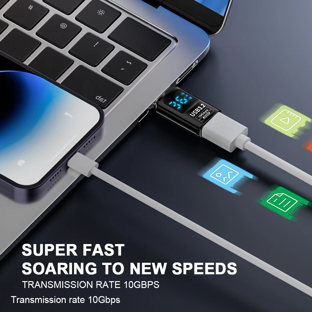 디지털 LED 디스플레이 USB 타입 C 충전기 변환기 10Gbps 타입-C USB 확장 어댑터 휴대폰 노트북 태블릿용 범용