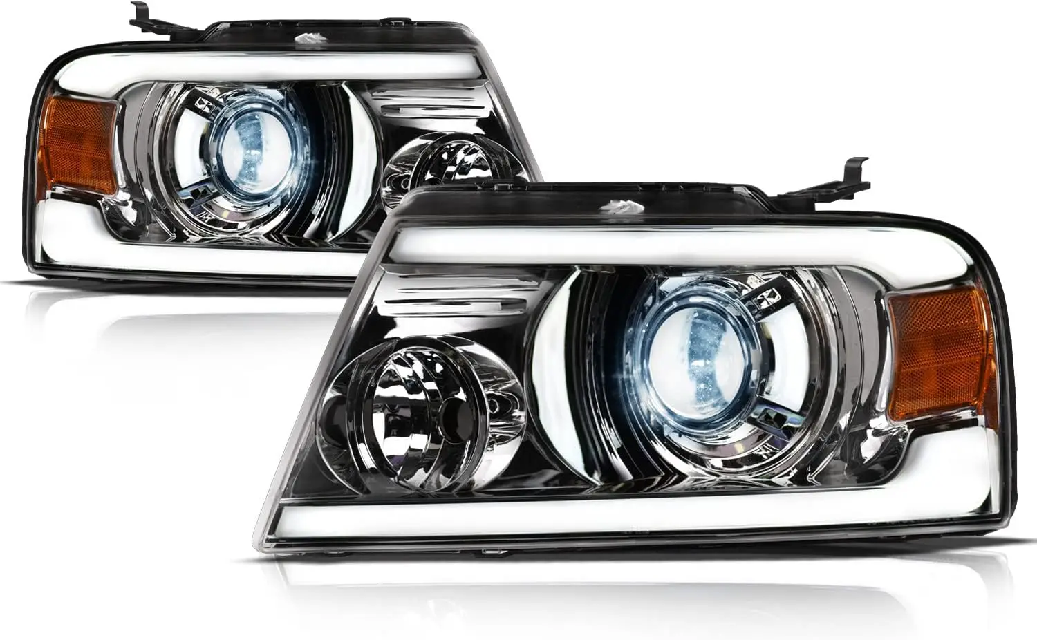 

Sulinso 2pcs LED DRL Headlights, Compatible with 2004-2008 Ford F150/ 06-08 Lincoln Mark LT, Clear Lens Chrome Housing Clear Re