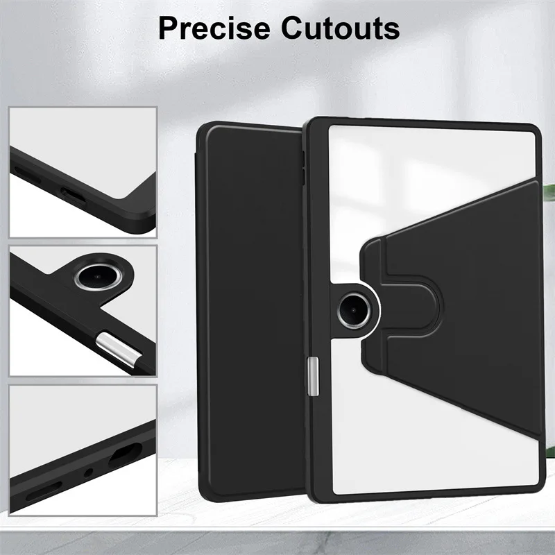 360-Degree Rotating Clear Acrylic Tablet Cover with Pencil Holder