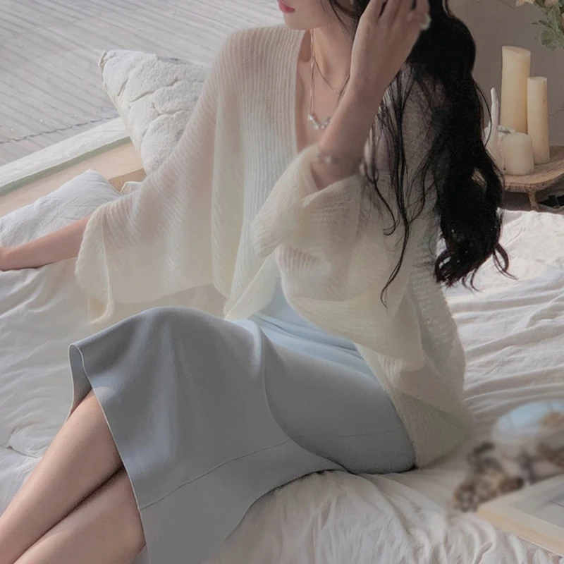 Summer Fashionable Mohair Knitted Cardigans Loose Solid Color Outer Layer With Sun Protection And Lazy Design Sense Tops 2