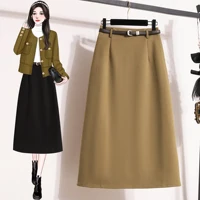 Plus Size Skirt Women 2024 Autumn New High Elastic Waist Black Pink A Line Skirt Women Korean Style Large Size Woolen Skirts - Image 5