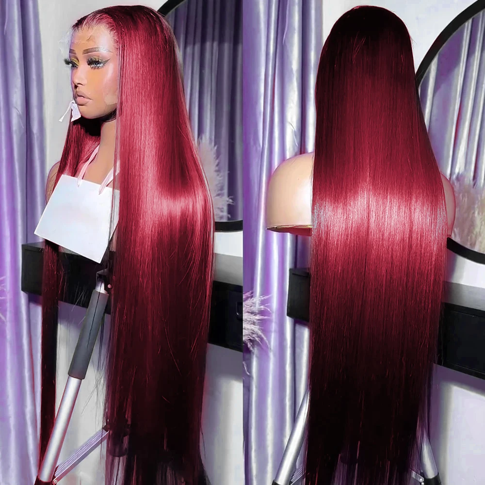 Human Hair Wig 99J Burgundy 13x6 HD Lace Frontal