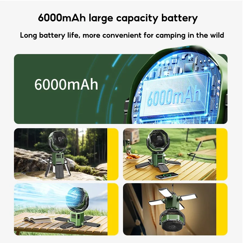 Eary Camping Solar Fan With 6000mAh Battery 5