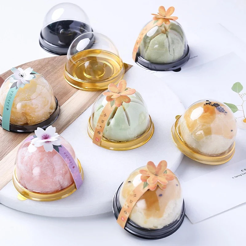 50pcs Square Round Moon Cake Trays Mooncake Packaging Box With Cover Food Container Holder Gold Plastic Cake For Cookie Egg Tart