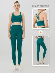Women's 2-Piece Yoga Fitness Tracksuit: Sports Bra & Leggings Set - M (Ink Green)