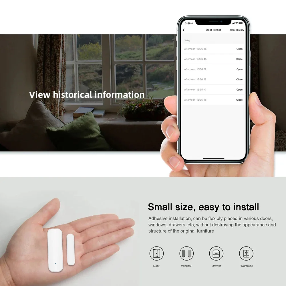 Tuya WiFi or Zigbee Window Door Sensor With Battery Smart Home Security Alarm System Voice Control Via Alexa Google Home Smart 2