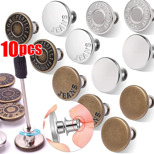 10PCS Jeans Buttons Replacement 17mm No Sewing Metal Button Repair Kit  Nailless Removable Jean Buttons Set Sewing Accessories - AliExpress