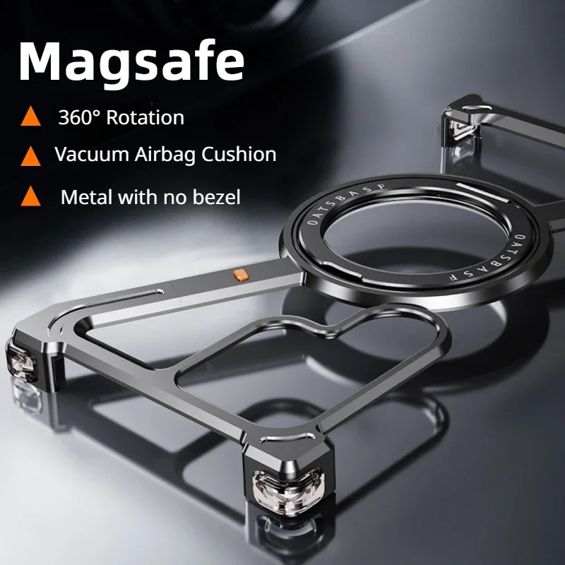 Oatsbasf Ultra-Thin Frameless Magnetic Metal Phone Case with Air Cushion Bumper