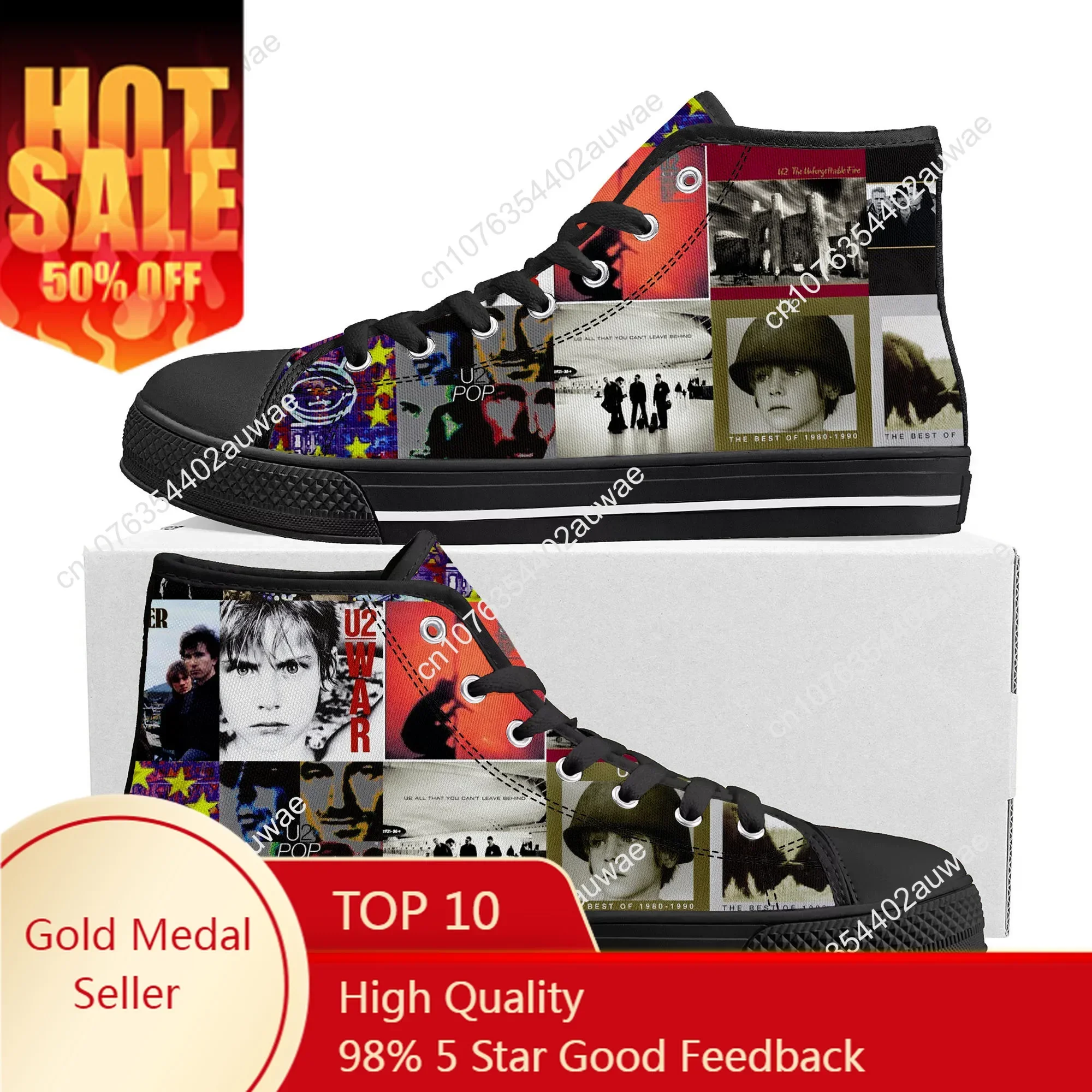 U2 Rock Band Fashion punk High Top High Quality Sneakers Men Women Teenager Canvas Sneaker Casual Couple Shoes Custom Shoes