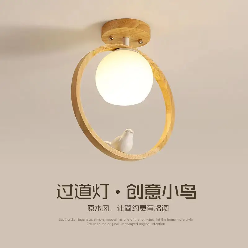 

ZK50 Nordic Wooden Art Aisle Corridor Lamp Living Room Passage Decoration Ceiling Lamp Resin Bird Lamp