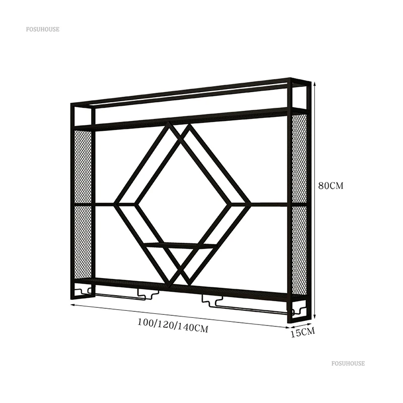 Nordic Wrought Iron Wine Rack for High-end Restaurant Wine Display Cabinet Light Luxury Wall-mounted Bar Decorative Cabinet