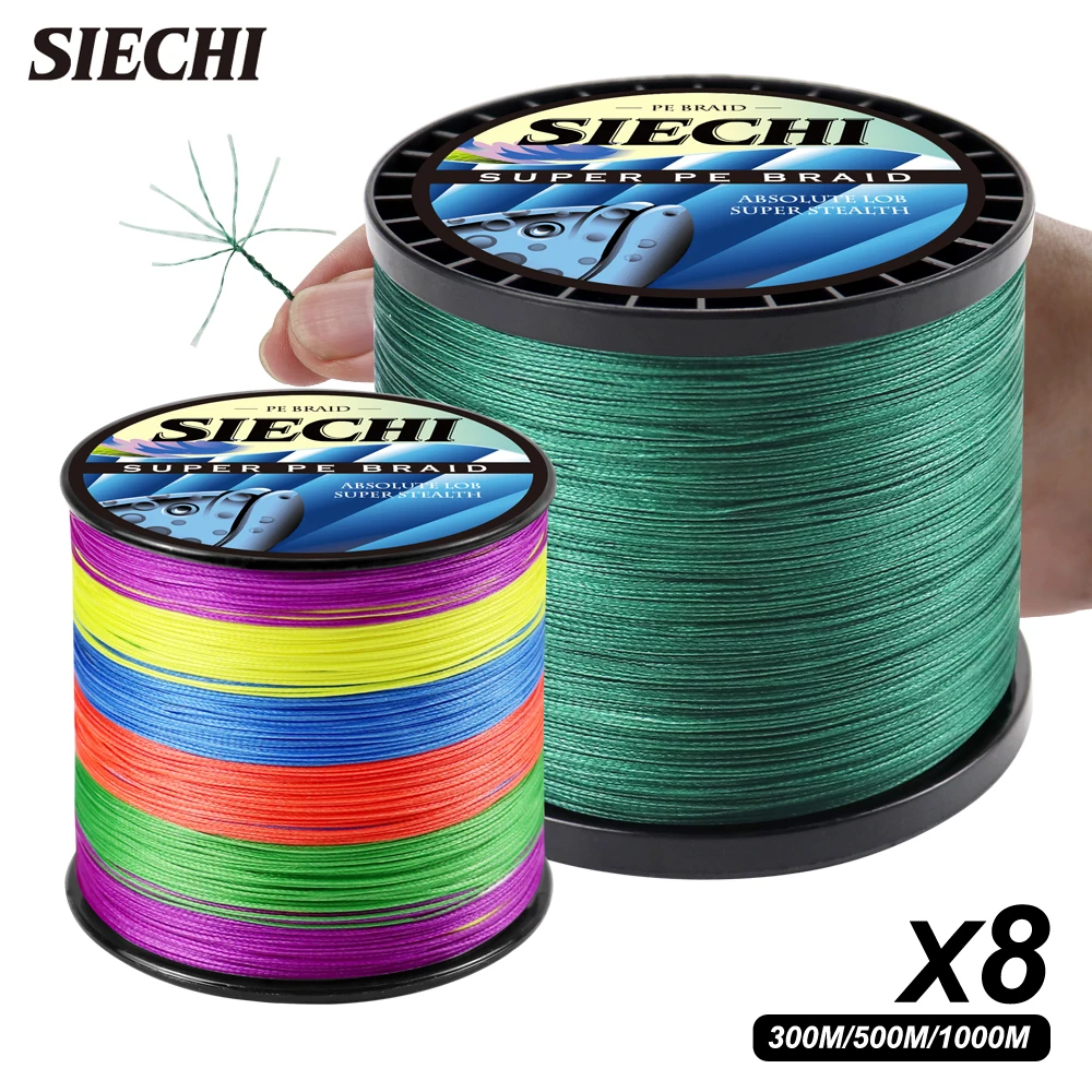 Ligne de pêche SIECHI X8 Strong 300M-1000M 8 brins PE multifilament pour carpe - Haute résistance
