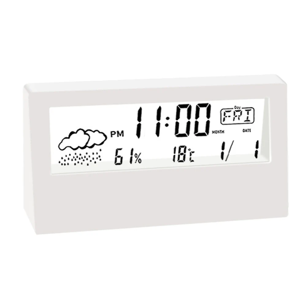 LCD Electric Desk Alarm Clock Calendar Digital Temperature Humidity Modern Weather Station Alarm Clock Desktop Home Office Decor 2