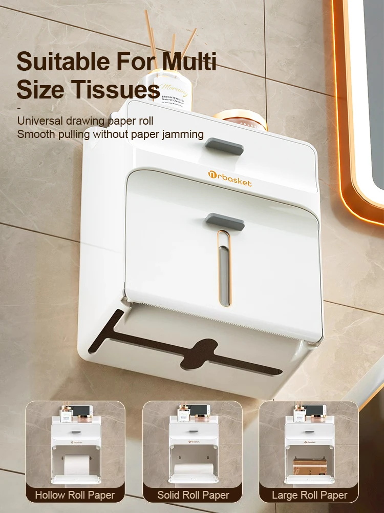 mr basket Toilet Paper Drawer Non Perforated Wall Mounted Toilet Waterproof Tissue Box Minimalist Toilet Paper Storage Box