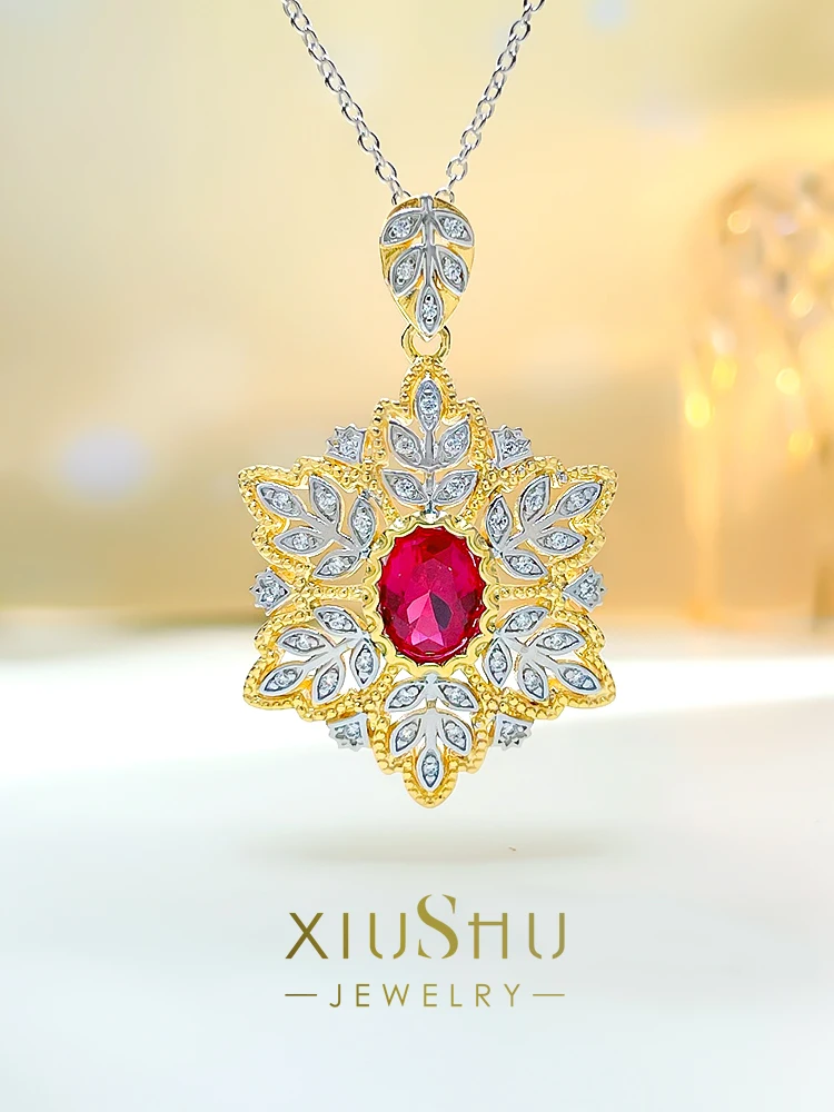 

Легкий и универсальный кулон в стиле Buchelati из серебра 925 пробы с высокоуглеродистым алмазным эффектом, Золотой Ретро дворец