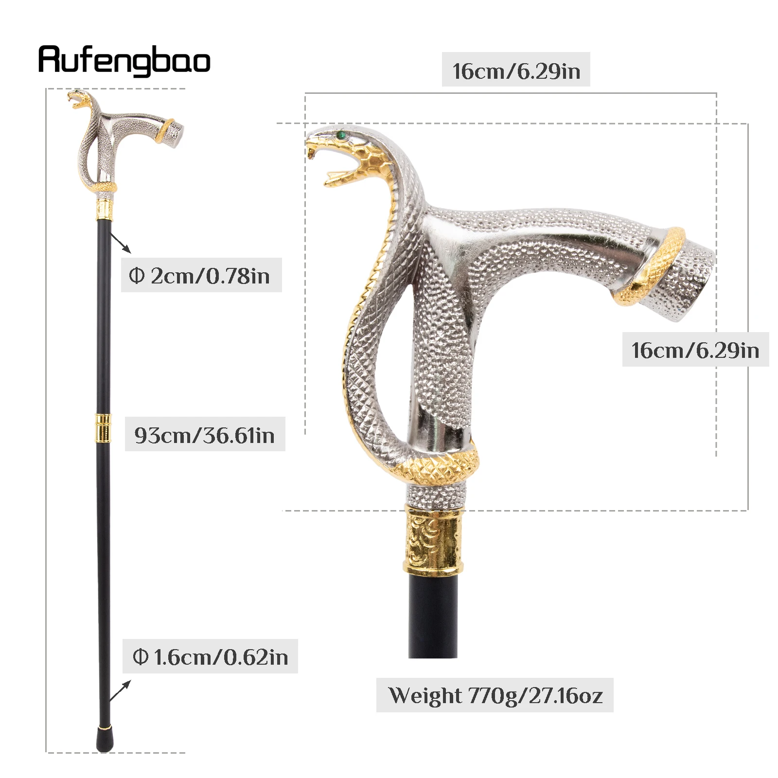 Spazierstock Kobra-Design Weiß Gold – 93 cm Cosplay-Stab