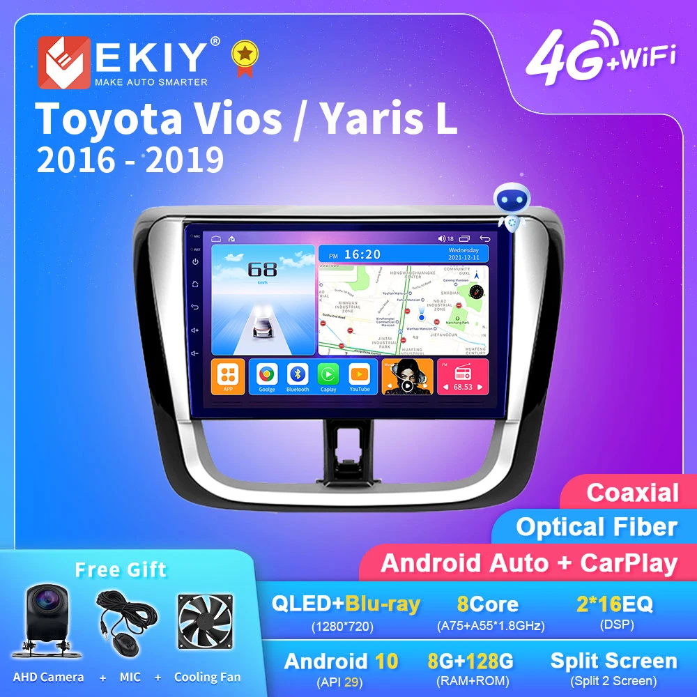 

EKIY T7 Car Radio Android 10 For Toyota Vios Yaris L 2016-2019 QLED Multimedia Video Player Navigation GPS No 2Din DVD Head Unit