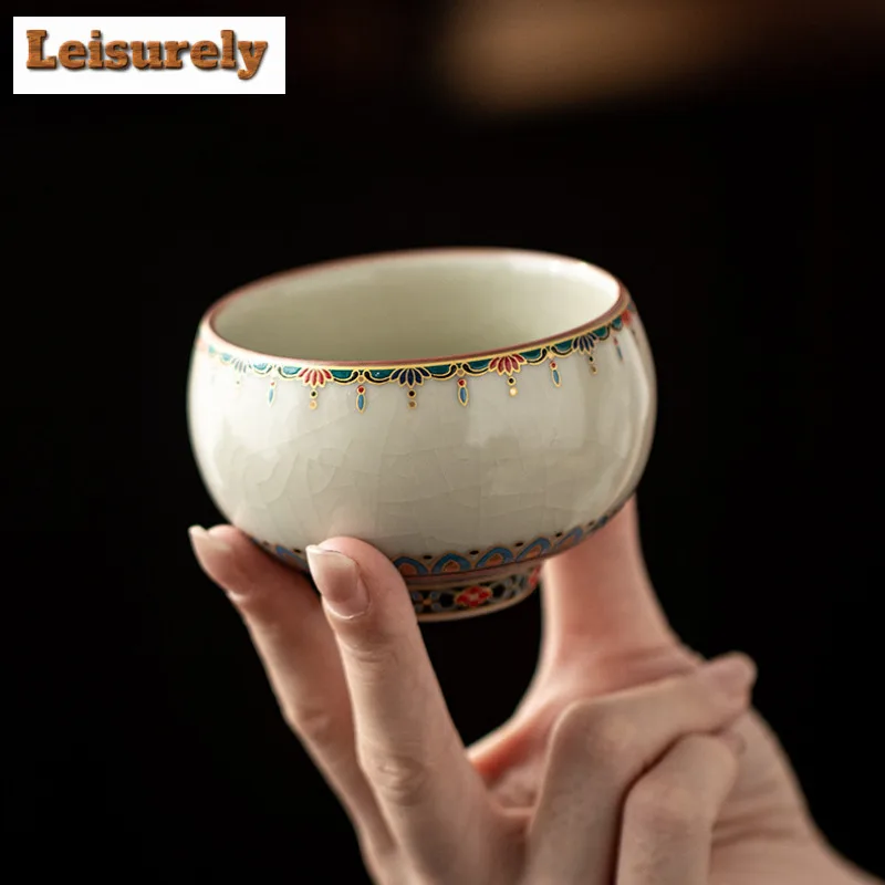 120ml Ru Kiln Dunhuang Cracked Glaze Teacup Zen Tea Bowl Tea Pair Tea-tasting Smelling Cup Chazhan Master Cups Chinese Tea Set
