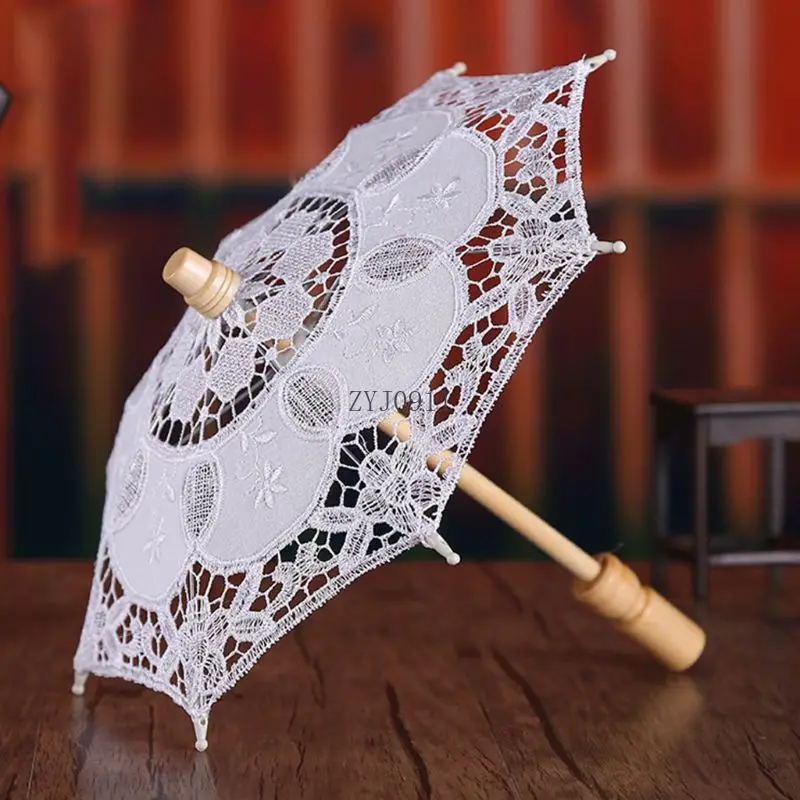 *Womens Manual Opening Wedding Bridal Parasol Umbrella Hollow Out Embroidery Lace