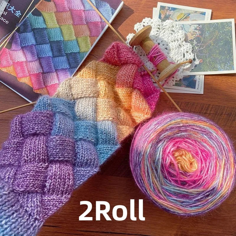 2Roll 250g/roll Colorful Gradient Rainbow Soft Warm And Comfortable Spun Yarn Baby Yarn Ball For Diy Hat Scarves Hand Weaving 2