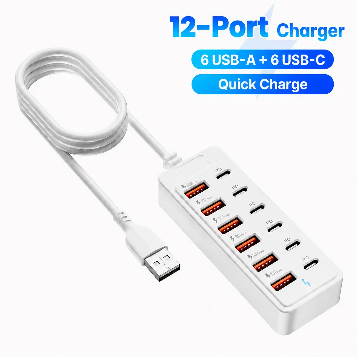 แท่นชาร์จ USB 12 พอร์ต ชาร์จเร็ว สำหรับมือถือและโน๊ตบุ๊ก