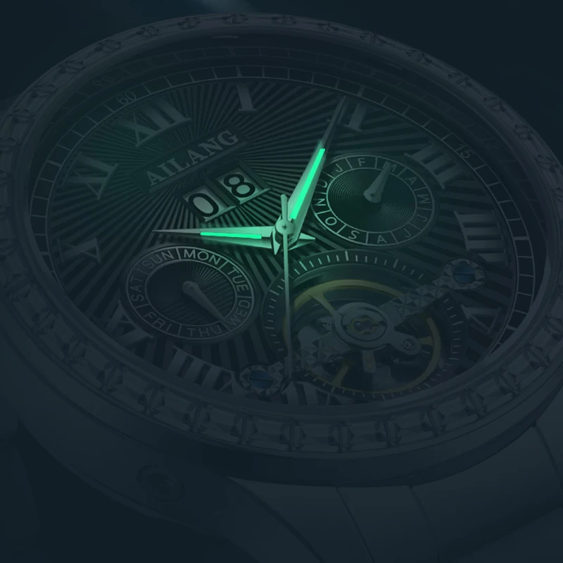 AILANG Orologio da polso di lusso Tourbillon luminoso impermeabile con data Orologio da uomo in acciaio inossidabile Orologi meccanici automatici da uomo Reloj_voghion.com