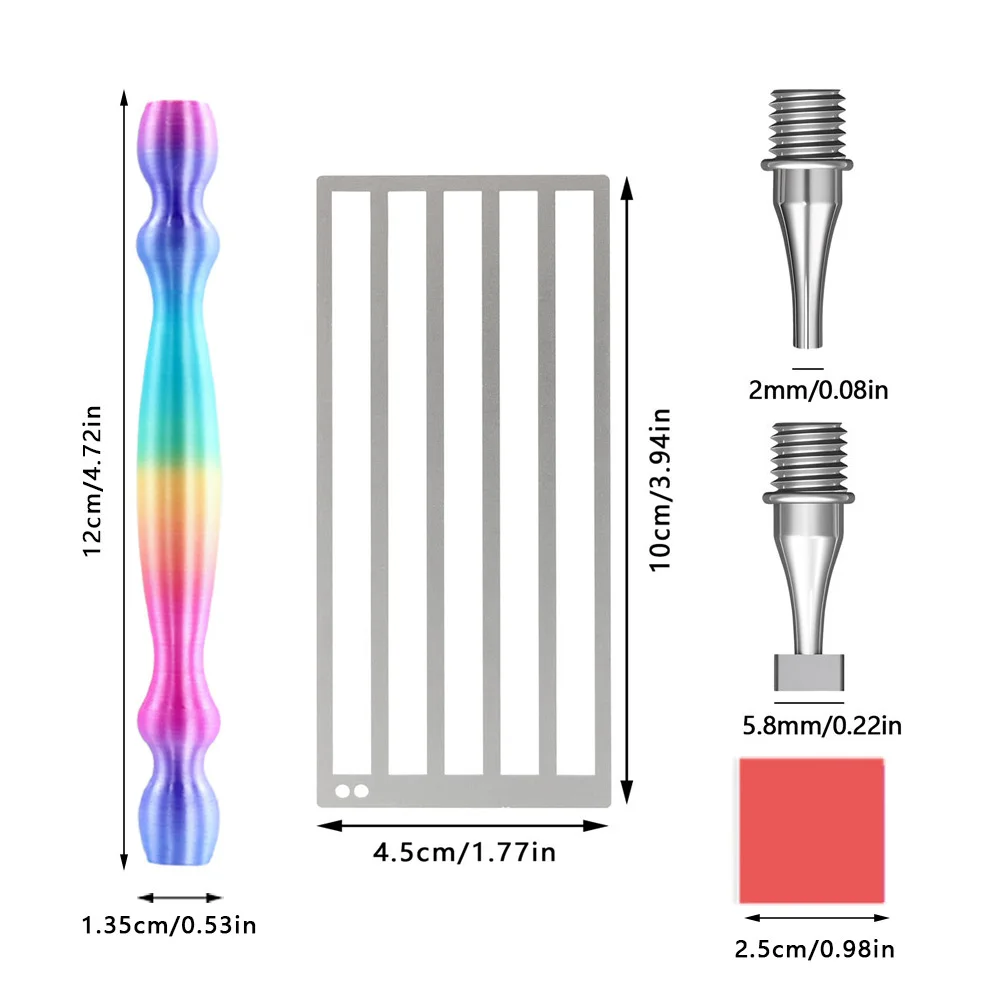 Multicolor Diamond Painting Point Drill Pen Set With 3  Stainless Steel Pen Tips, 6 Clay , 2 Stainless Steel Diamond Art Ruler