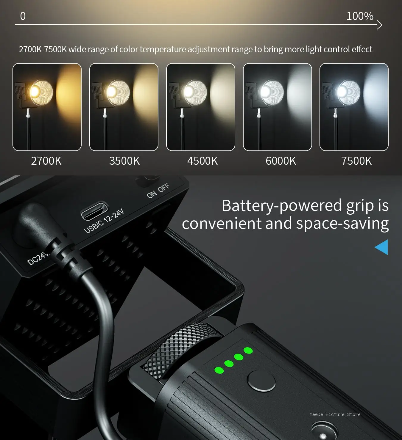 Litufoto 야외 비디오 녹화용 LED 비디오 조명, 사진 스튜디오 램프, U8 60W, 2700k-7500k 사진 조명
