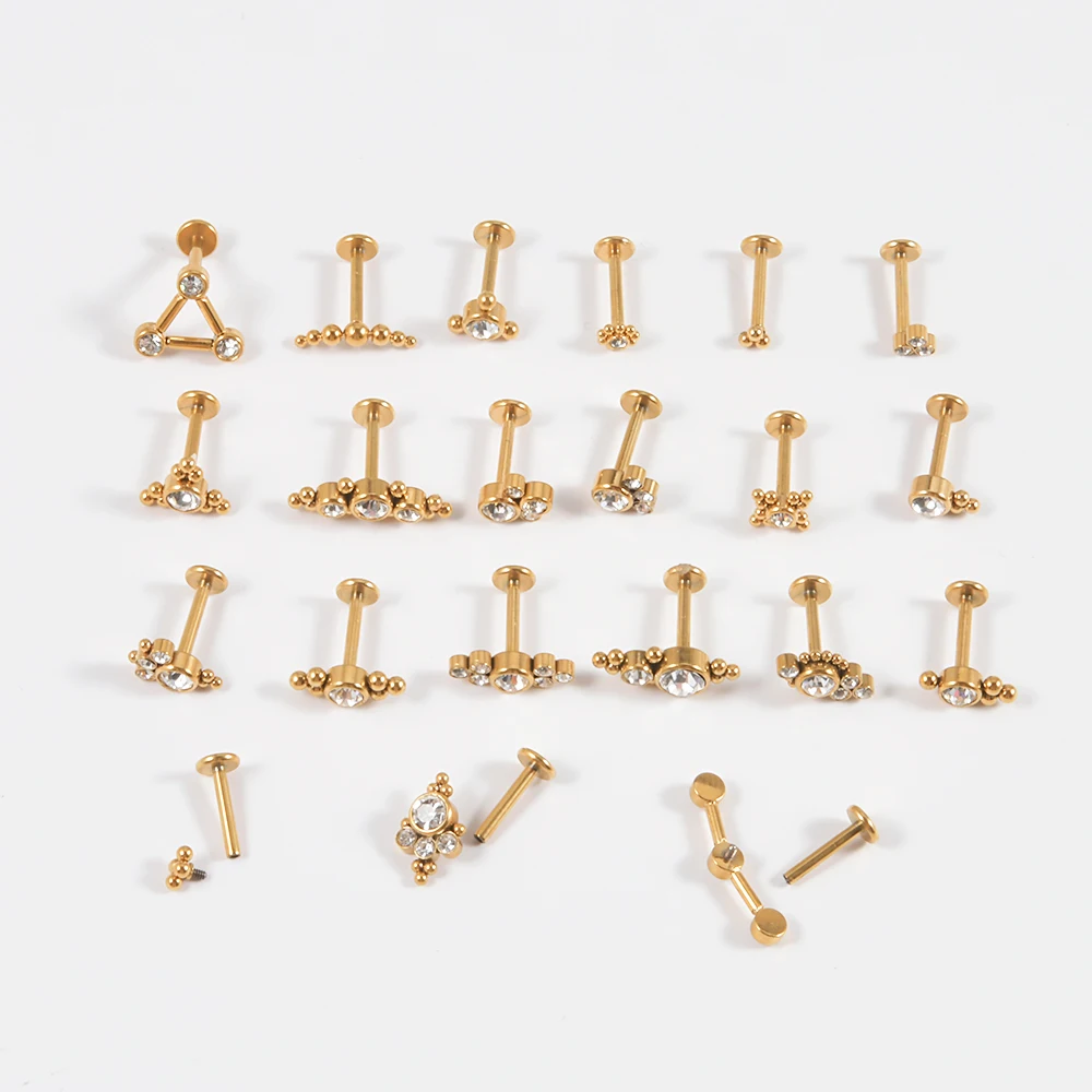 12PCS G23 Titanium&Steel 16G Cz Labret Lip Ring Crystal Cluster Ear Cartilage Tragus Helix Earrings Piercing Screw Fit Top 16g