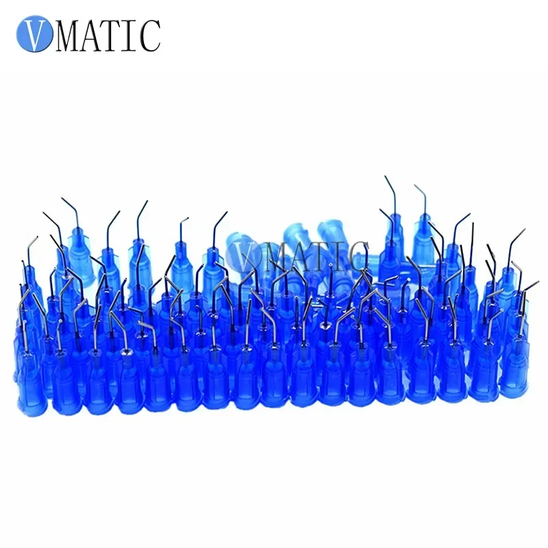 100Pcs 22G Blue 0.5'' Tube 45 Degree Bend Bent Dispensing Blunt End Stainless Steel Needle Tips 1/2 Inch