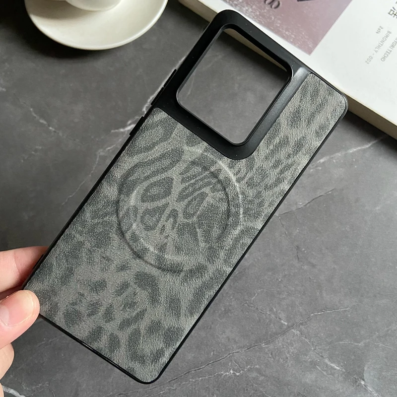 Magnetic Leopard Floral Leather Case with Mag-Safe Shell